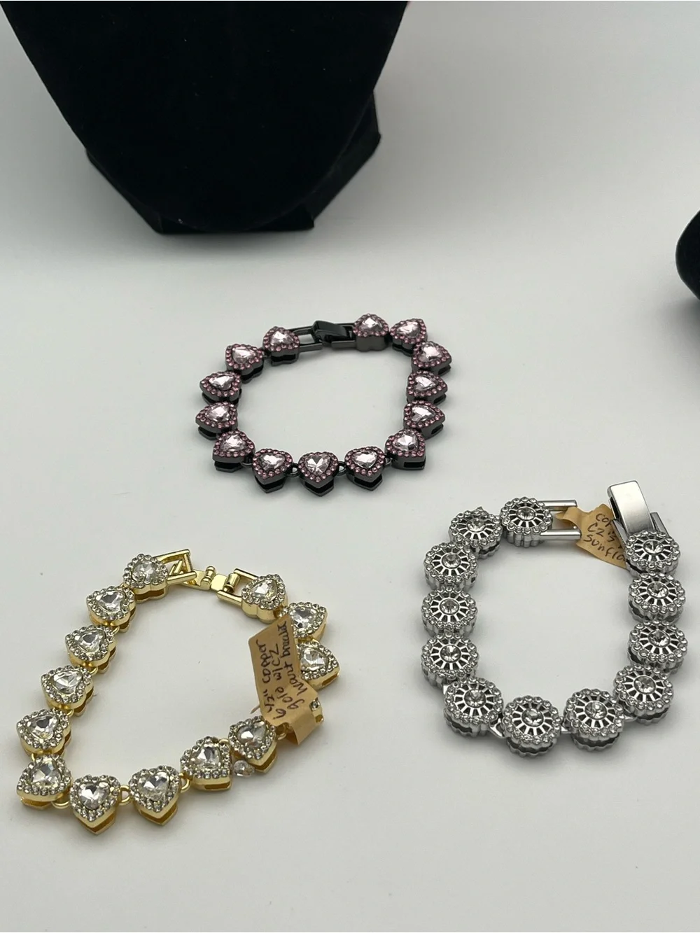 Trio of Crystal & Copper Accent Bracelets - Pink, Gold & Silver